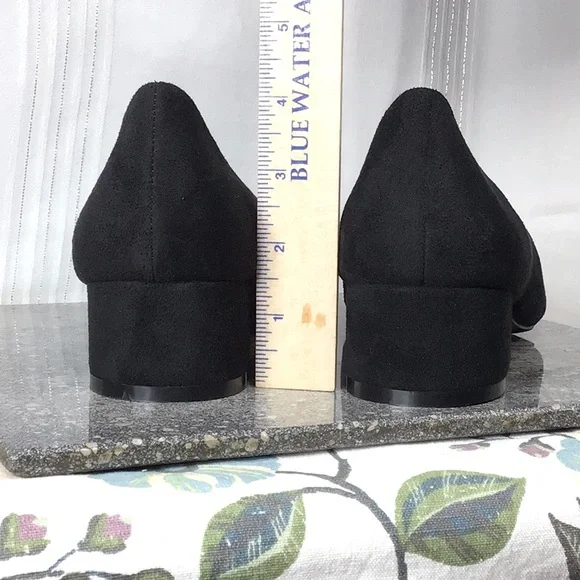 🪭 BESTON ‘Lily-2’ Black Faux Suede Embellished Point Toe Block Kitten Heel - Picture 3 of 10